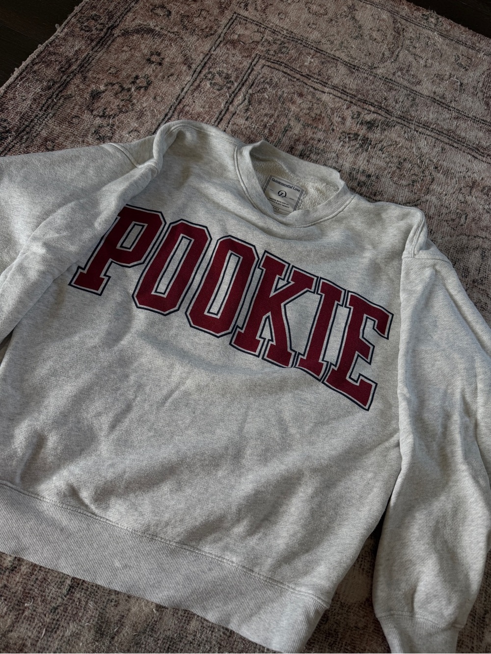 POOKIE Logo Crewneck Sweatshirt - Light Gray with Burgundy Lettering
